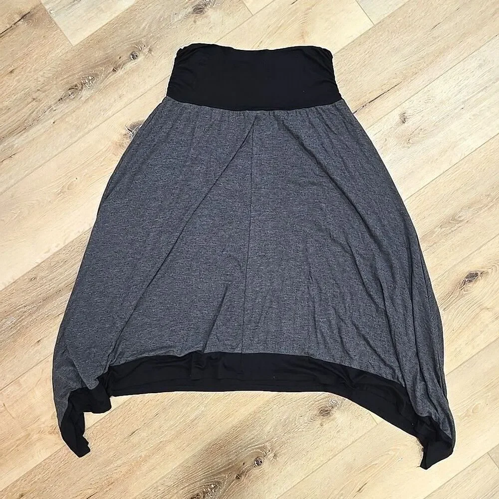 Asymmetrical Gray A Line Jersey Skirt Womens XL Black Trim Fairy Grunge Goth Emo